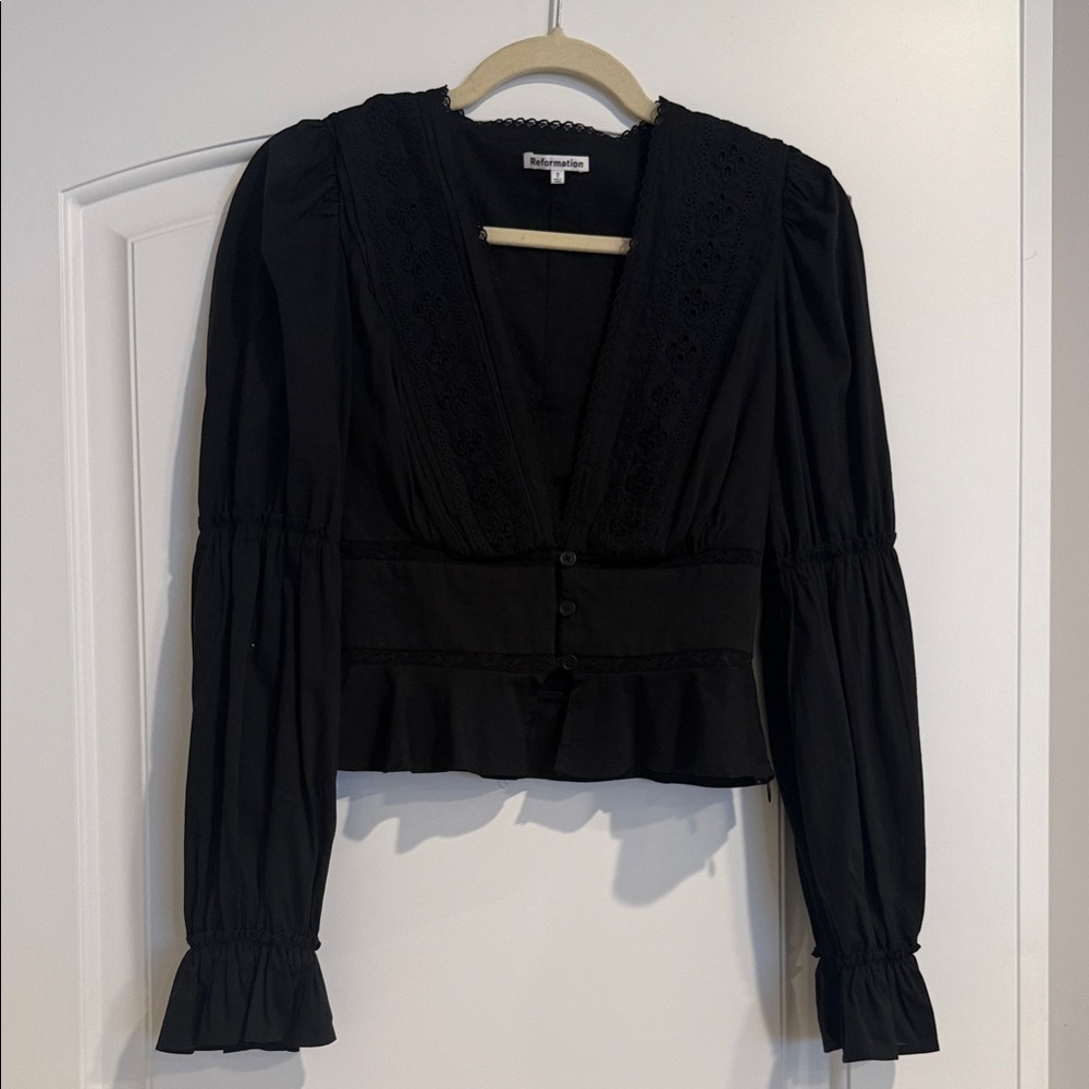 Reformation Black Lace Detail Blouse